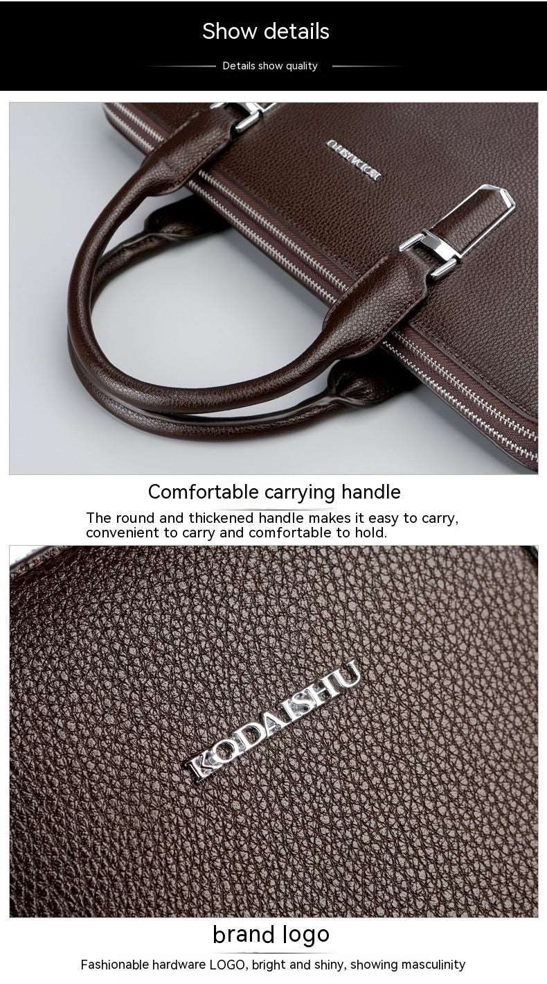 Men's Handbag Double Pull Large Capacity Business Computer Bag Authentic Leather Tactile Feel