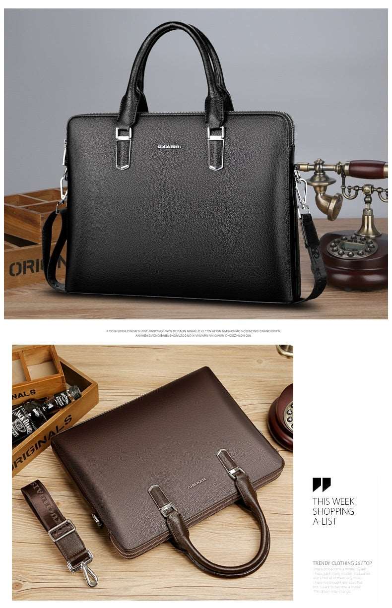 Men's Handbag Double Pull Large Capacity Business Computer Bag Authentic Leather Tactile Feel