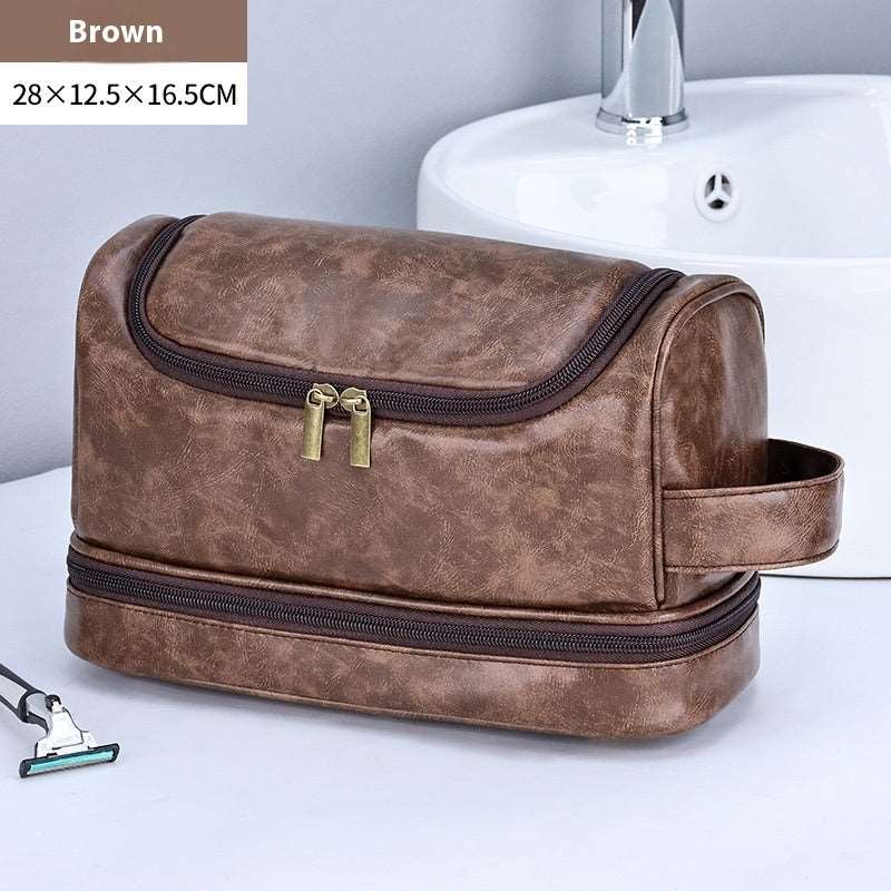 Leather Cosmetics Storage Bag Travel Toiletry Bag Portable Men's Business Simplicity Portable With Hook