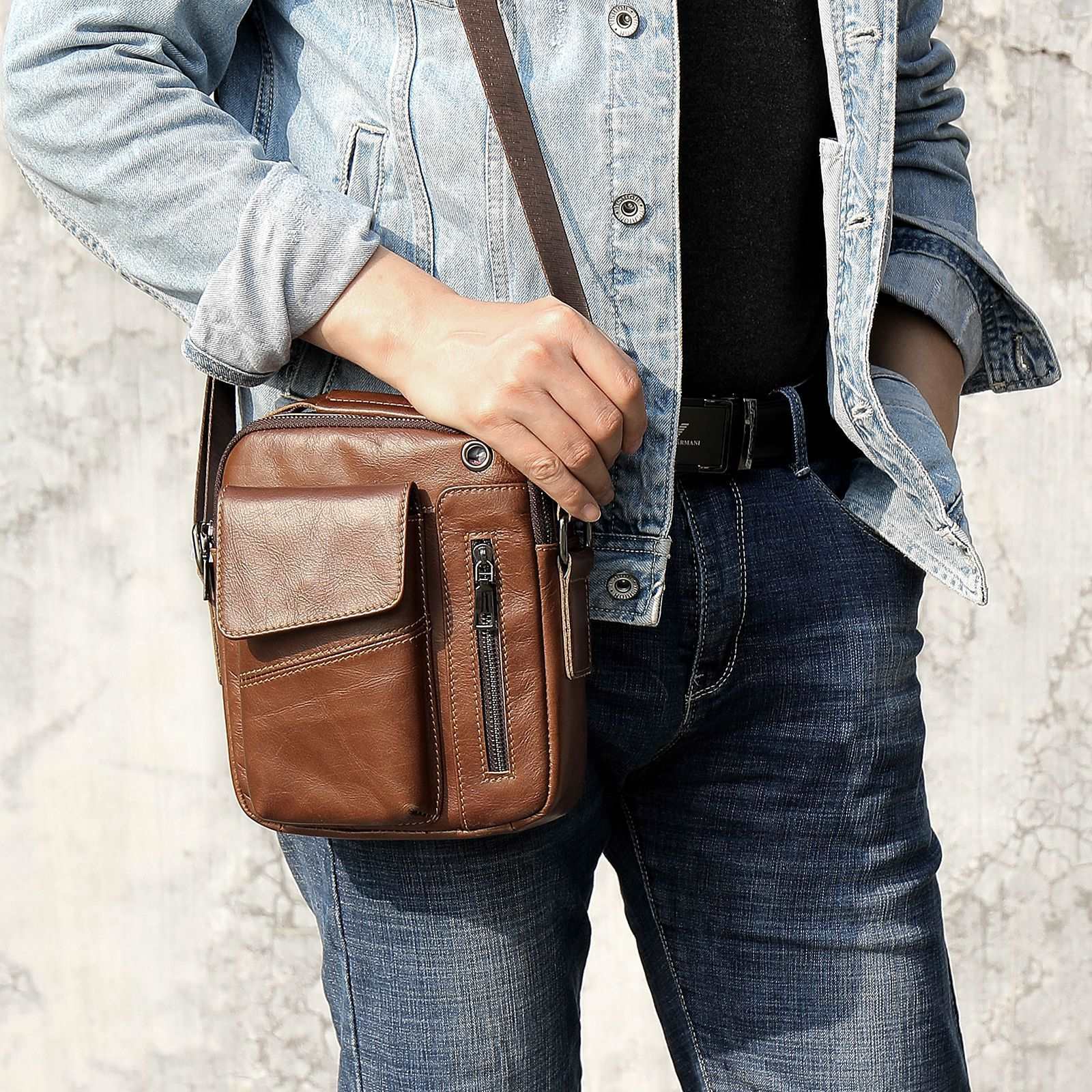 Men's Business Minimalist Leather Crossbody Bag