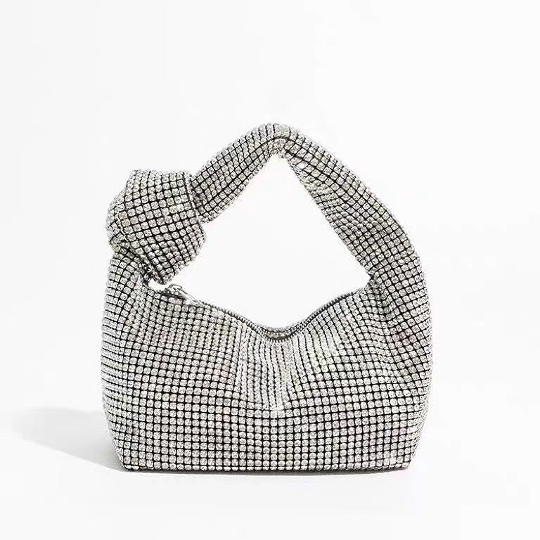 Sac à main en strass avec diamants et nœuds sous les bras pour femme, de haute qualité, à la mode, pour le dîner en soirée