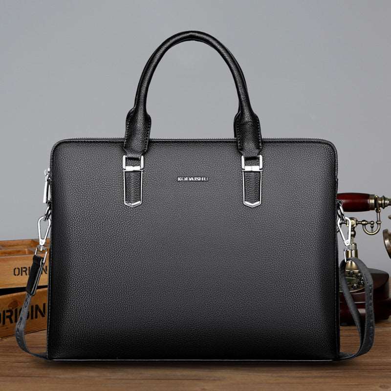 Men's Handbag Double Pull Large Capacity Business Computer Bag Authentic Leather Tactile Feel