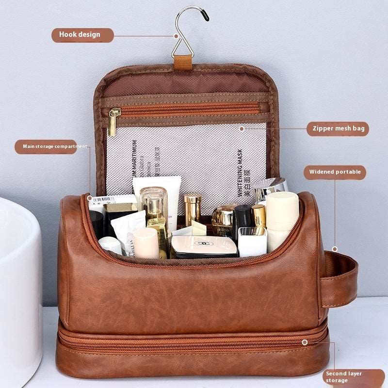 Leather Cosmetics Storage Bag Travel Toiletry Bag Portable Men's Business Simplicity Portable With Hook