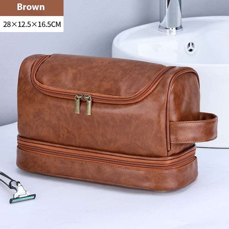 Leather Cosmetics Storage Bag Travel Toiletry Bag Portable Men's Business Simplicity Portable With Hook