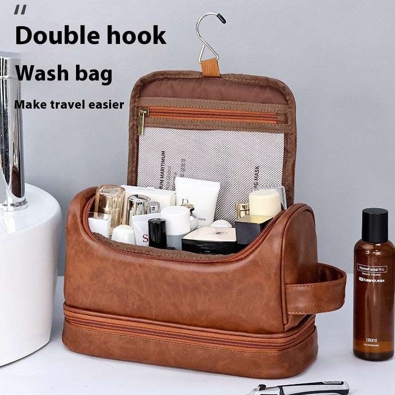 Leather Cosmetics Storage Bag Travel Toiletry Bag Portable Men's Business Simplicity Portable With Hook