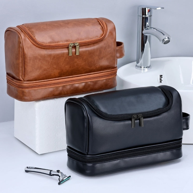 Leather Cosmetics Storage Bag Travel Toiletry Bag Portable Men's Business Simplicity Portable With Hook