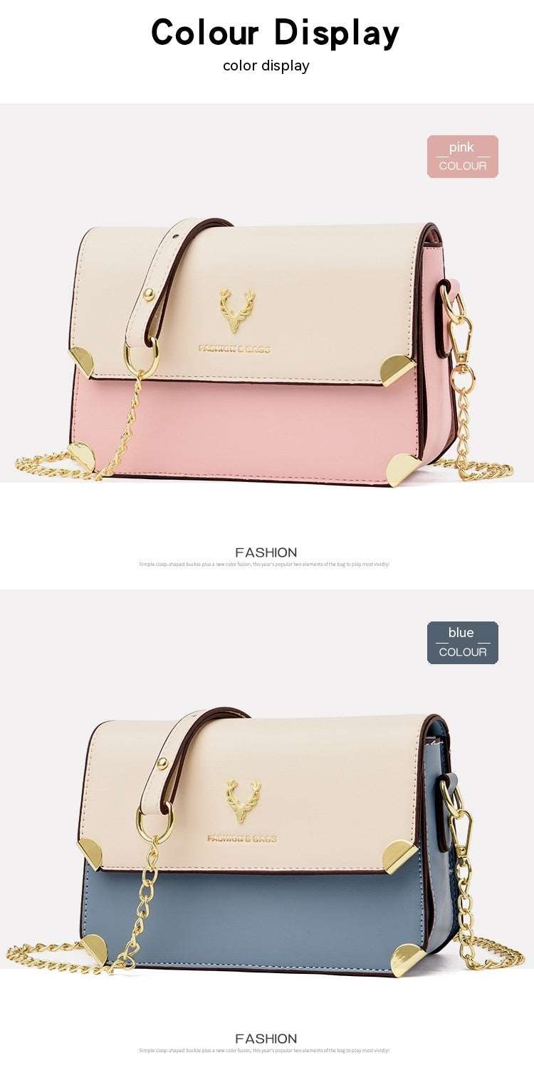 Fashion Color Contrast Deer Head Chain Crossbody Bag